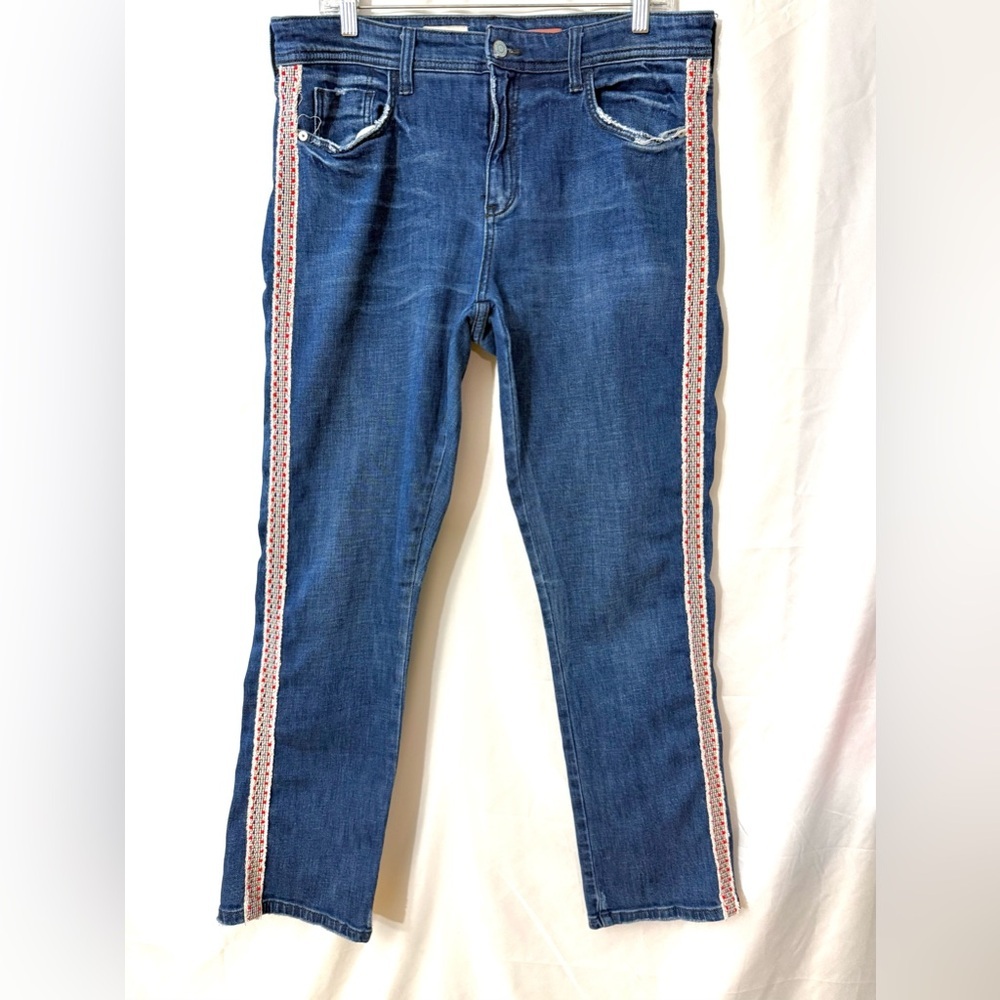 Anthro Pilcro Slim Boyfriend Crop High Rise Jeans With Embroidered Side Stripe - Picture 4 of 15